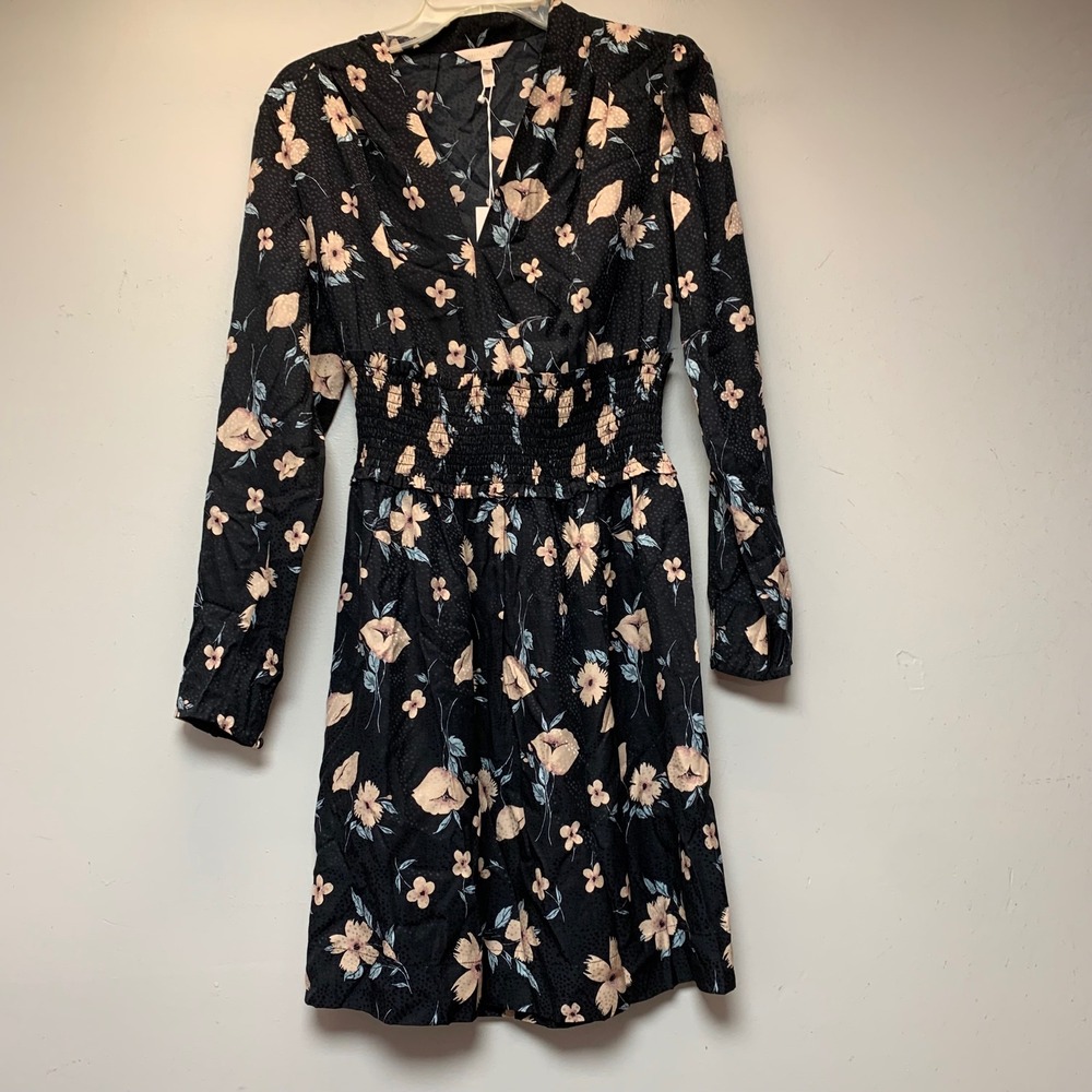 Rebecca Taylor Daniella Dress Womens 6 Black NWT Floral Smocked Clip Dot Mini